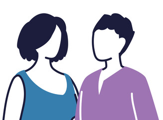 young couple cartoon on white background