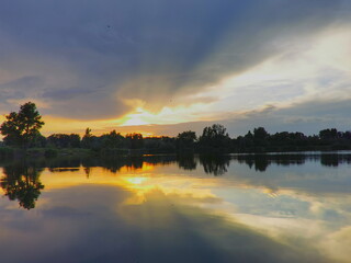 Fototapeta na wymiar Sunset on the lake. Poland.