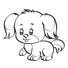 sketch of a cute puppy with big ears, coloring, isolated object on a white background, vector illustration,