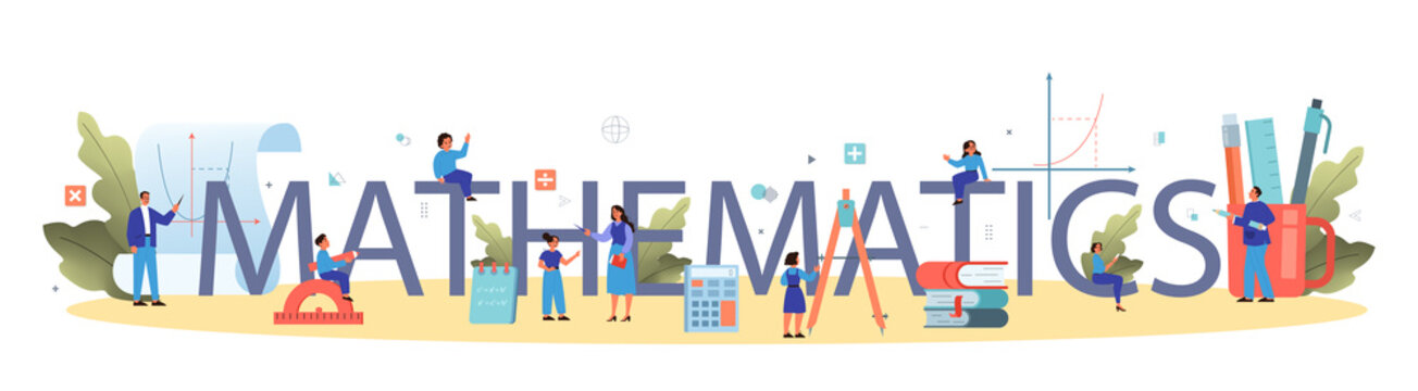 Math course typographic header concept. Learning mathematics, idea