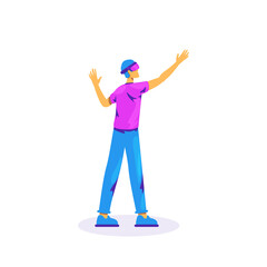 Man in VR glasses flat color vector faceless character