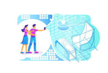 AR interior projection 2D vector web banner, poster