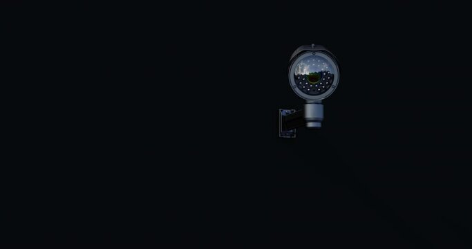 Security video cctv camera moving to scan the area for surveillance purposes. Recording big data collection technology. 3d rendering