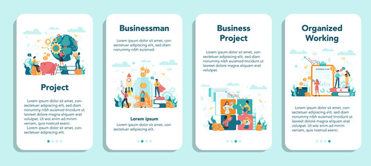 Business mobile application banner set. Idea of strategy