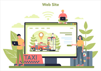 Taxi service concept. Yellow taxi car. Automobile cab with driver