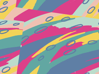 Seamless abstract doodle background pattern in bright summer positive colors. Hand-drawn abstract pattern with randomly arranged spots and dots and lines. Pencil and paint texture.