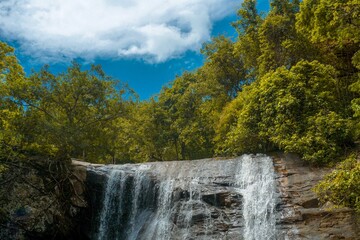 Water descending through the rocks in the forest