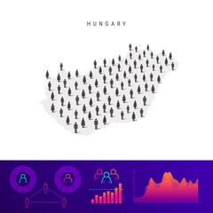 Fototapeta premium Hungarian people map. Detailed vector silhouette. Mixed crowd of men and women. Population infographic elements