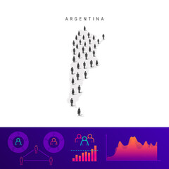Argentinian people map. Detailed vector silhouette. Mixed crowd of men and women. Population infographic elements