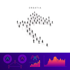 Croatian people map. Detailed vector silhouette. Mixed crowd of men and women. Population infographic elements