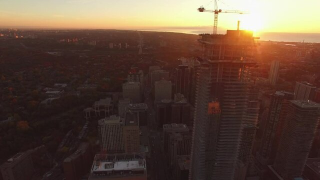 Construction of a highrise residential condo tower in downtown Toronto.