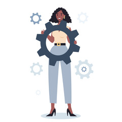 Business character holding wrench and gear. Idea of office worker