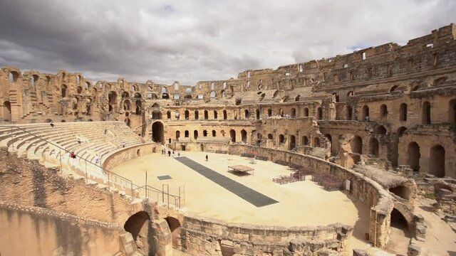 Old antique amazing well conserved huge roman Amphitheatre in El Jem in Tunisia.