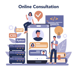 Programming online service or platform. Coding, testing and writing