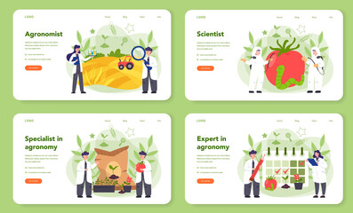 Argonomist web banner or landing page set. Scientist making research