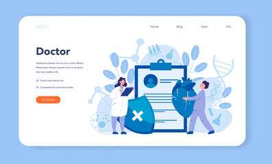Cardiology web banner or landing page. Doctor deal with