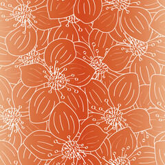 Vector Flower Outlines in White Scattered on Orange Ombre Background Seamless Repeat Pattern. Background for textiles, cards, manufacturing, wallpapers, print, gift wrap and scrapbooking. © Julia
