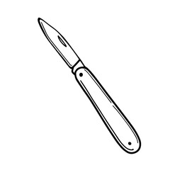 Folding knife Hiking pocket.Tourist portable knife with a sharp blade for travel. Vector illustration in Doodle style