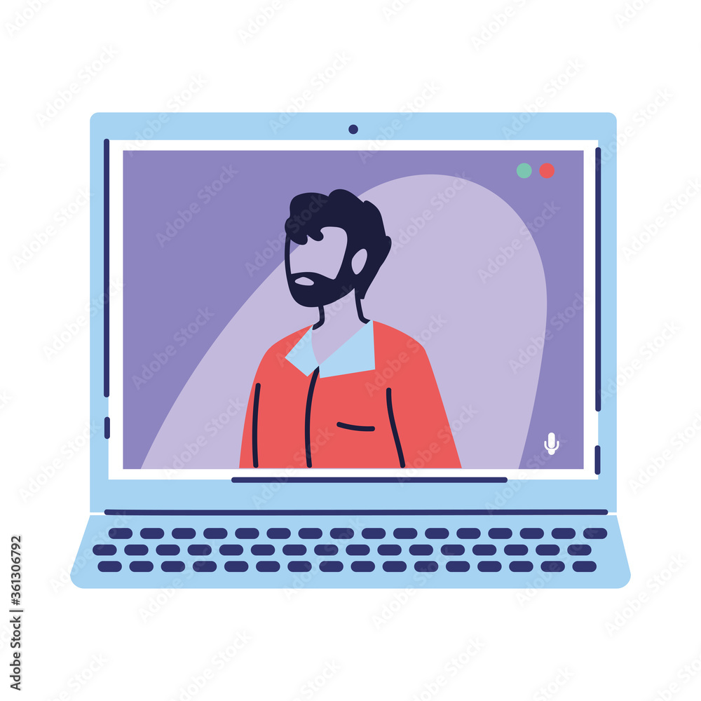 Wall mural man on computer video call