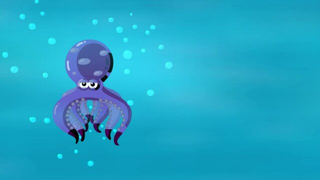 Swimming octopus cartoon opener. Children animation intro. Good for titles, background, etc... Seamless loop.