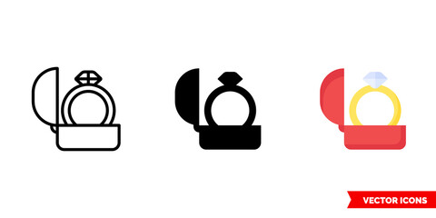 Engagement ring icon of 3 types. Isolated vector sign symbol.