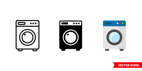 Washing machine icon of 3 types. Isolated vector sign symbol.