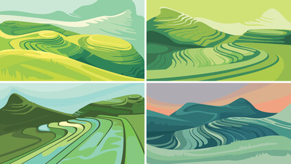Set of rice terraces. Beautiful agricultural sceneries.