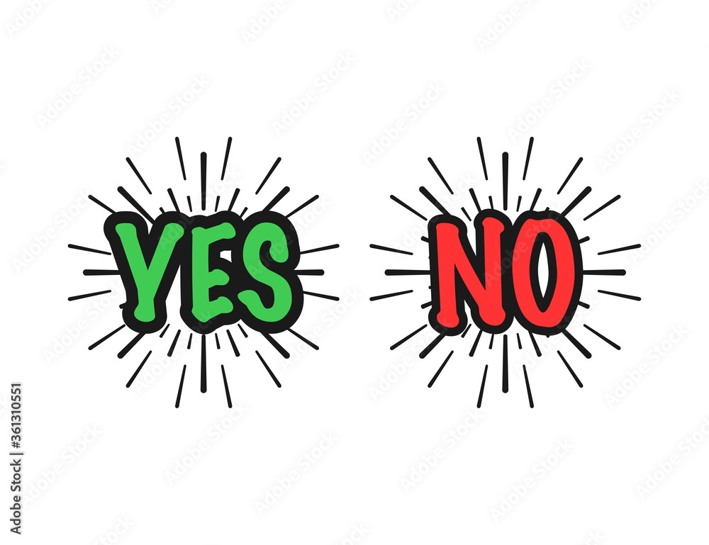 Wall mural yes and no text in splash design. correct and incorrect sign. positive and negative voting label. ba