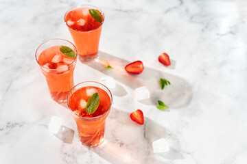 Refreshing summer drink with strawberry