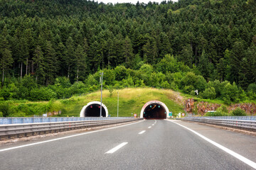 Picturesque highway in Croatia (autocesta A), the main automobile road with tunnel. Scenic daytime...