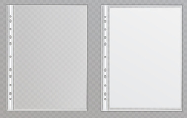 Vector transparent plastic files. Cellophane folders to protect documents