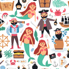 Seamless pattern retro pirates background for baby
