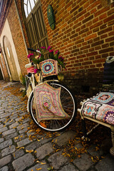 Vintage bicycle with wool art fabric