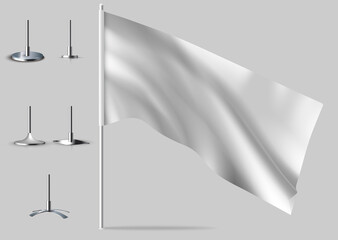 White realistic flags. Mockups of white flag.