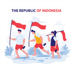 Fototapeta premium Student Carry Flag For Independence Day Indonesia