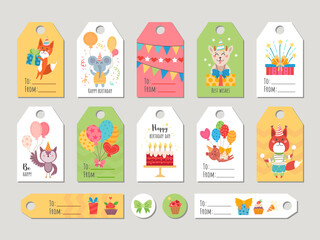 Set of birthday gift tag with animals.