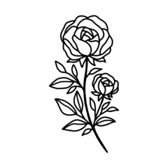 Hand drawn rose flower element. Floral line art for feminine logo, icon, business card, wedding invitation, or decoration