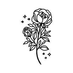 Hand drawn rose flower element. Floral line art for feminine logo, icon, business card, wedding invitation, or decoration - obrazy, fototapety, plakaty