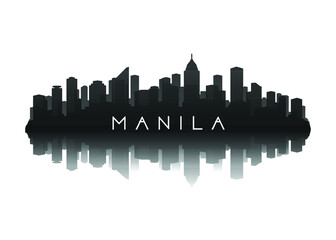 Fototapeta na wymiar manila skyline silhouette in black with reflection
