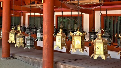 Naklejka na ściany i meble Kasuga taisha or Kasuga Grand Shrine hanging bronze lantern. Nara, Japan. 
