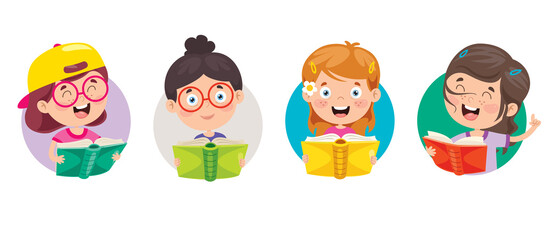 Happy Cute Cartoon School Children