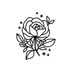 Obraz premium Hand drawn rose flower element. Floral line art for feminine logo, icon, business card, wedding invitation, or decoration