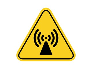 isolated warning radio frequency hazards symbols on yellow round triangle board warning sign for icon, label, logo or package industry etc. flat  style vector design.