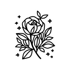 Hand drawn rose flower element. Floral line art for feminine logo, icon, business card, wedding invitation, or decoration