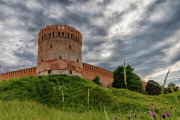 Old Fortress on a green hill. The fortress wall in Smolensk. Russia
