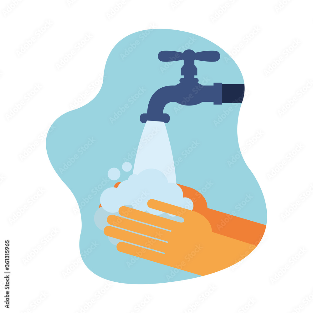 Poster Hands washing under water tap vector design