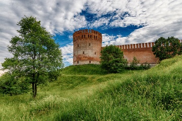 Old Fortress on a green hill. The fortress wall in Smolensk. Russia