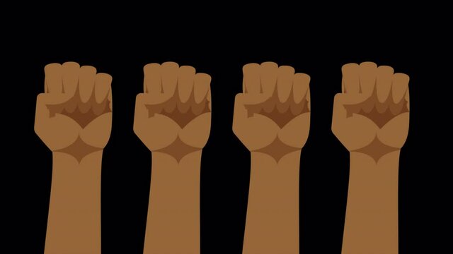 raised clenched fists. black lives matter. People protest and fight for their rights. Concept of revolution. symbol of victory, strength, power and solidarity. 2d vector animation alpha channel 4k