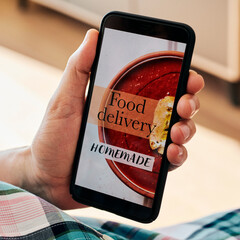 text food delivery homemade in a smartphone