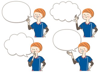 かわいい女性インストラクターの表情バリエーションと吹き出し